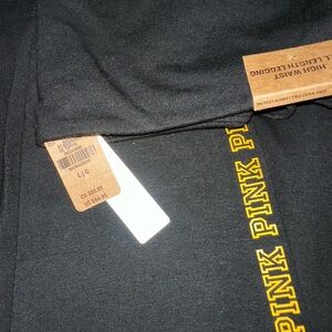 PINK Victoria's Secret Black Leggings with Yellow Logo